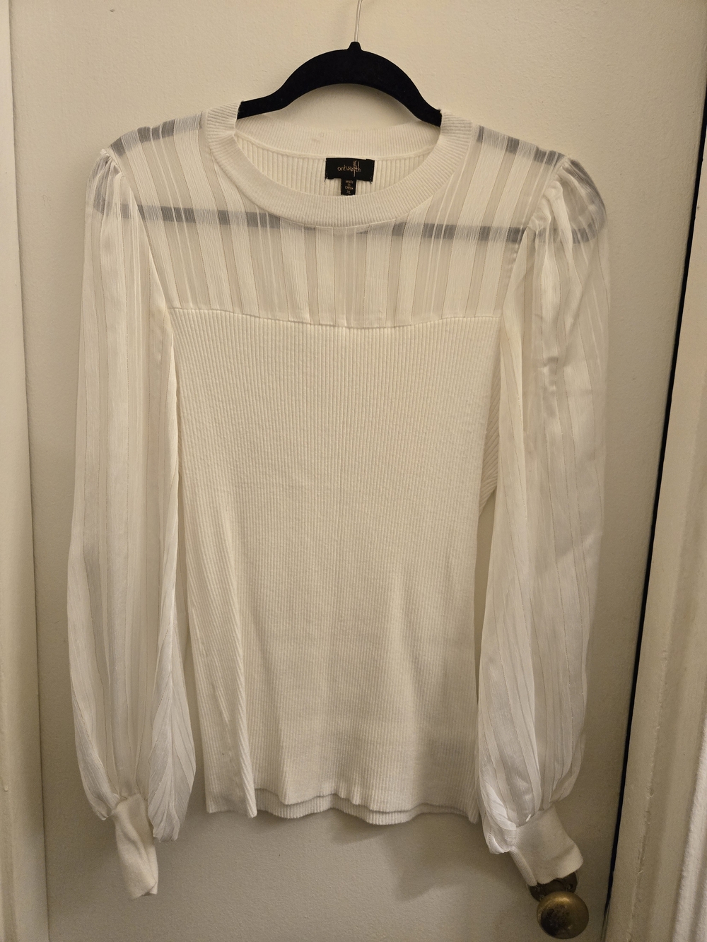 Ivory Sheer Pintuck Long Sleeve Top
